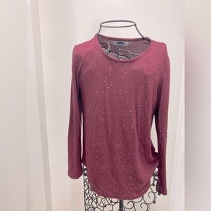 2 girls winter tops: maroon sparkle and pastel striped crop long sleeve top